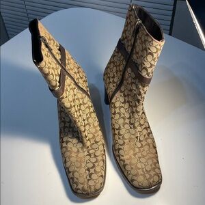 Coach Patterned Ankle Boots - Brown